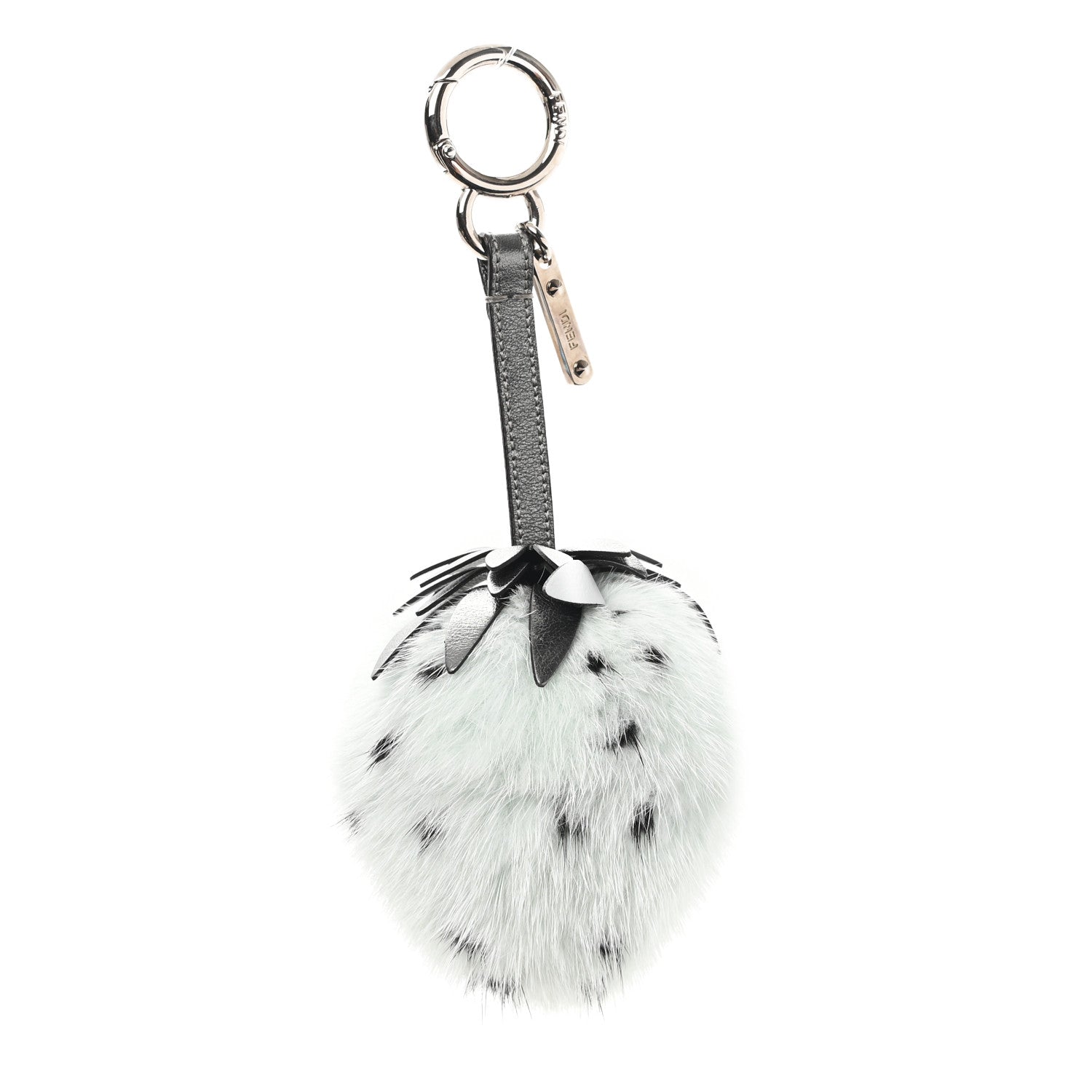 Fendi Mink Fur Vitello Catalan Strawberry Bag Charm Graphite Teal 2 of 3