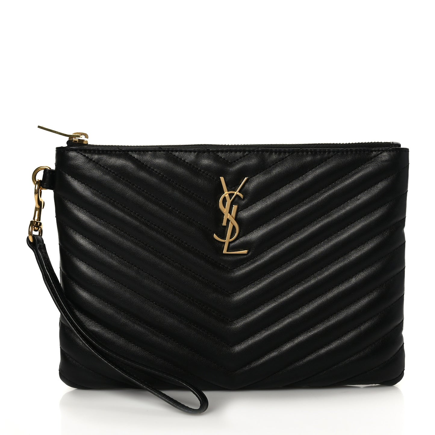 Calfskin Matelasse Chevron Monogram A5 Wristlet Black