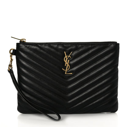 Saint Laurent Calfskin Matelasse Chevron Monogram A5 Wristlet Black 1 of 9