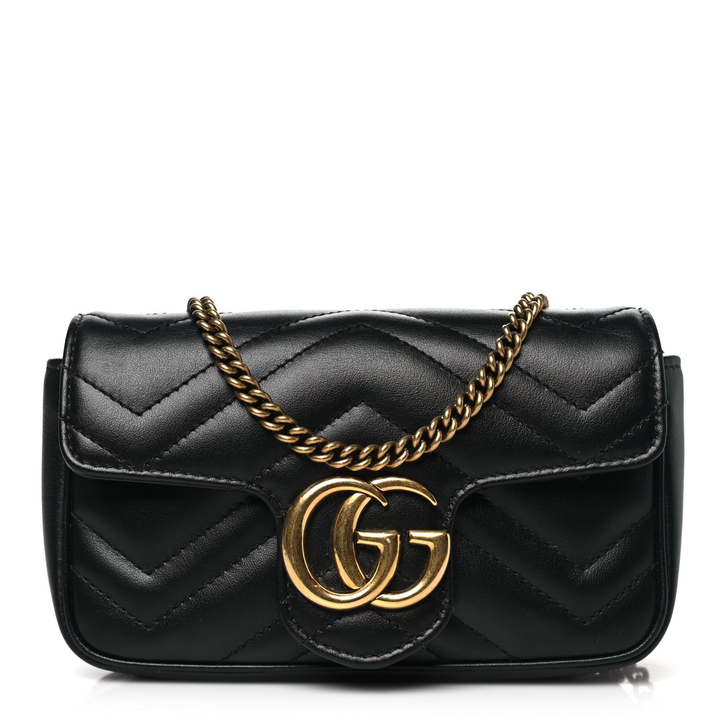 Calfskin Matelasse Super Mini GG Marmont Shoulder Bag Black