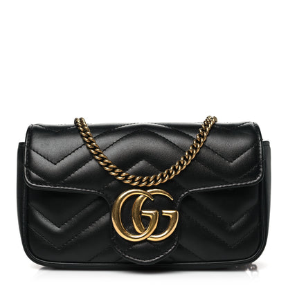 Gucci Calfskin Matelasse Super Mini GG Marmont Shoulder Bag Black 1 of 10
