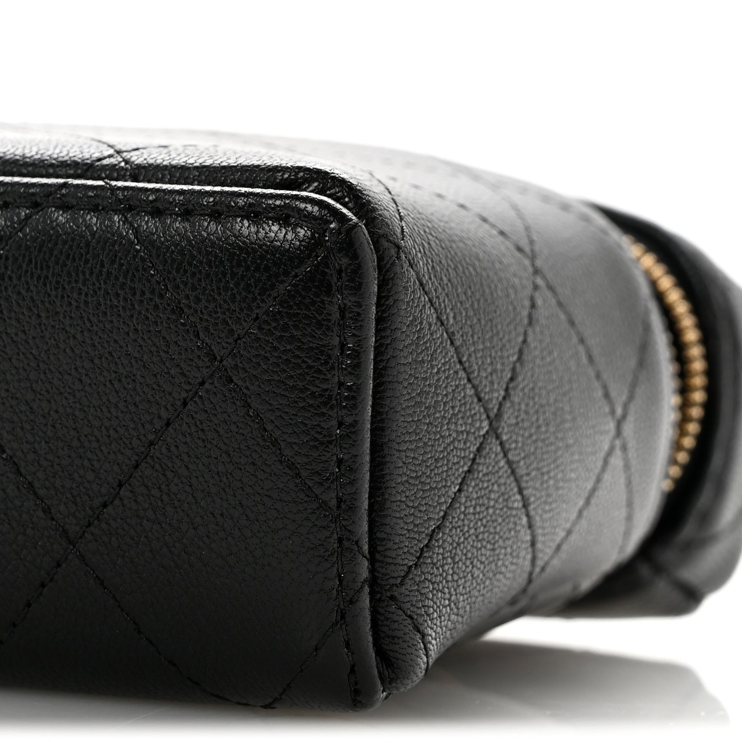 Goatskin Quilted Top Handle Slim Vanity With Chain Black