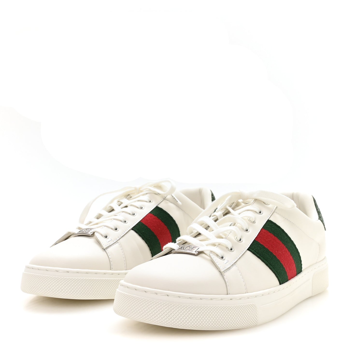 Calfskin Crocodile Web Mens Ace Sneakers 8.5 White Green