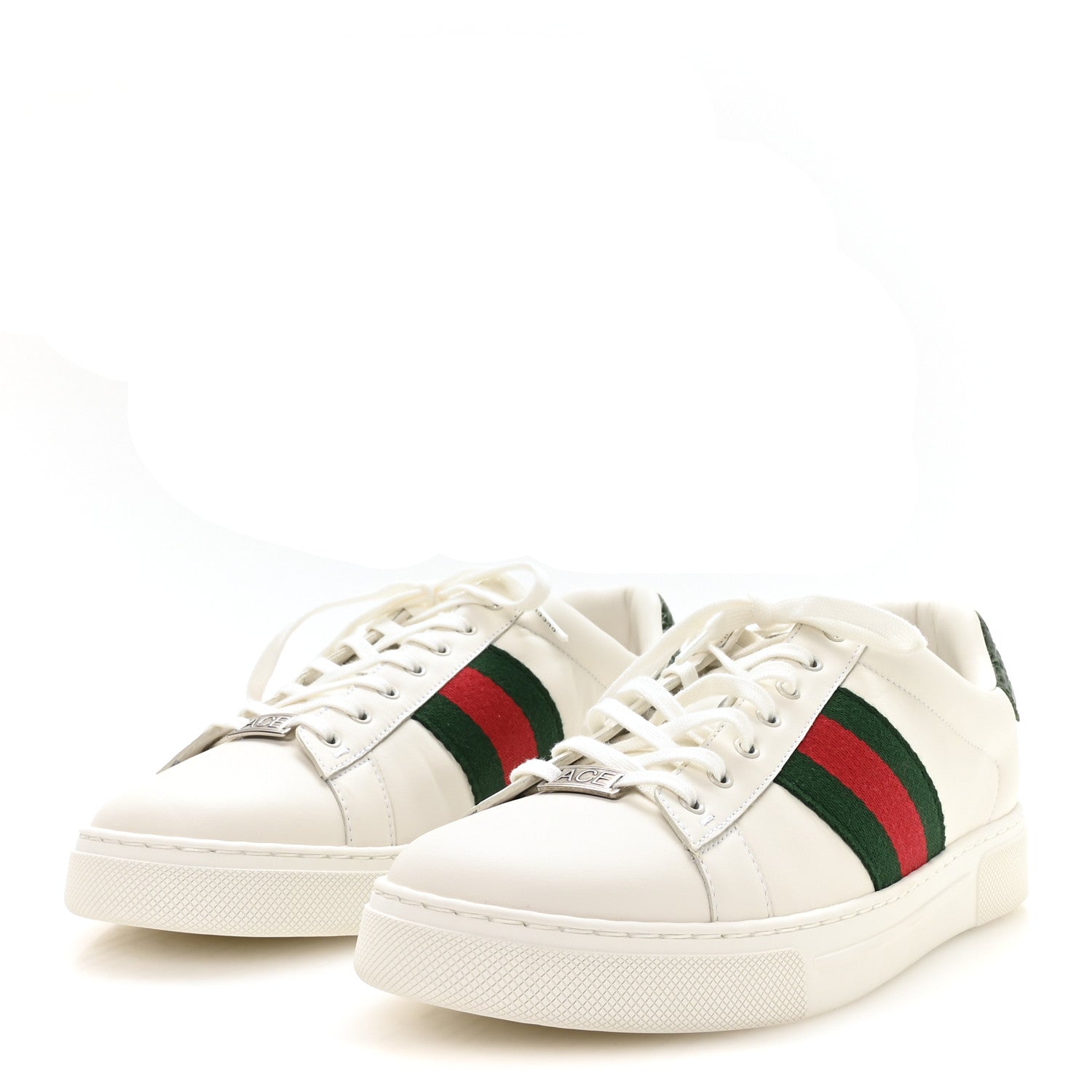 Gucci Calfskin Crocodile Web Mens Ace Sneakers 8.5 White Green 4 of 9