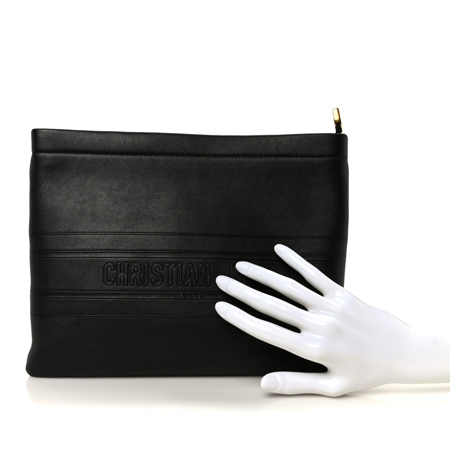 Christian Dior Calfskin Medium Diordouble Zip Pouch Black 1864681