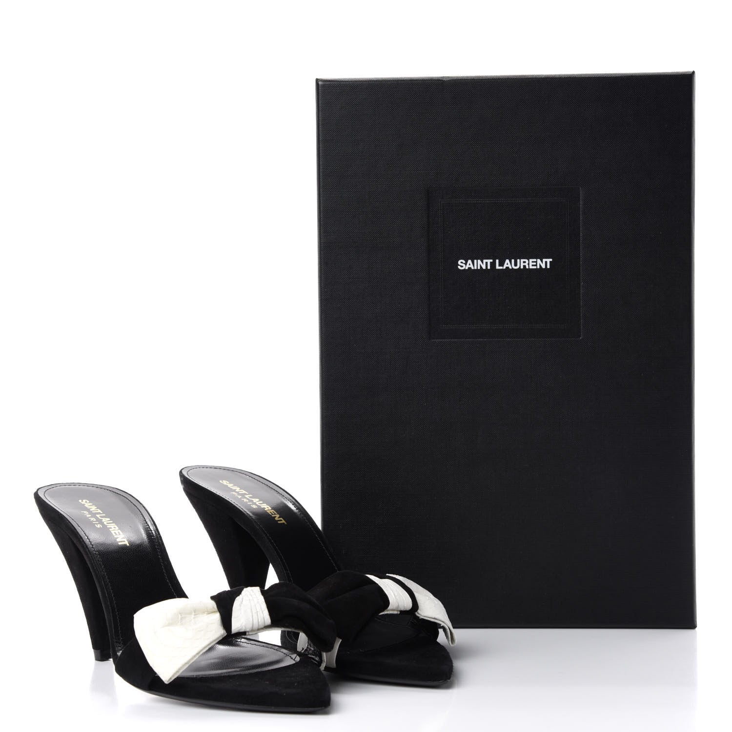 Saint Laurent Suede Snakeskin Ayers Sandals 38.5 Black White 11 of 11