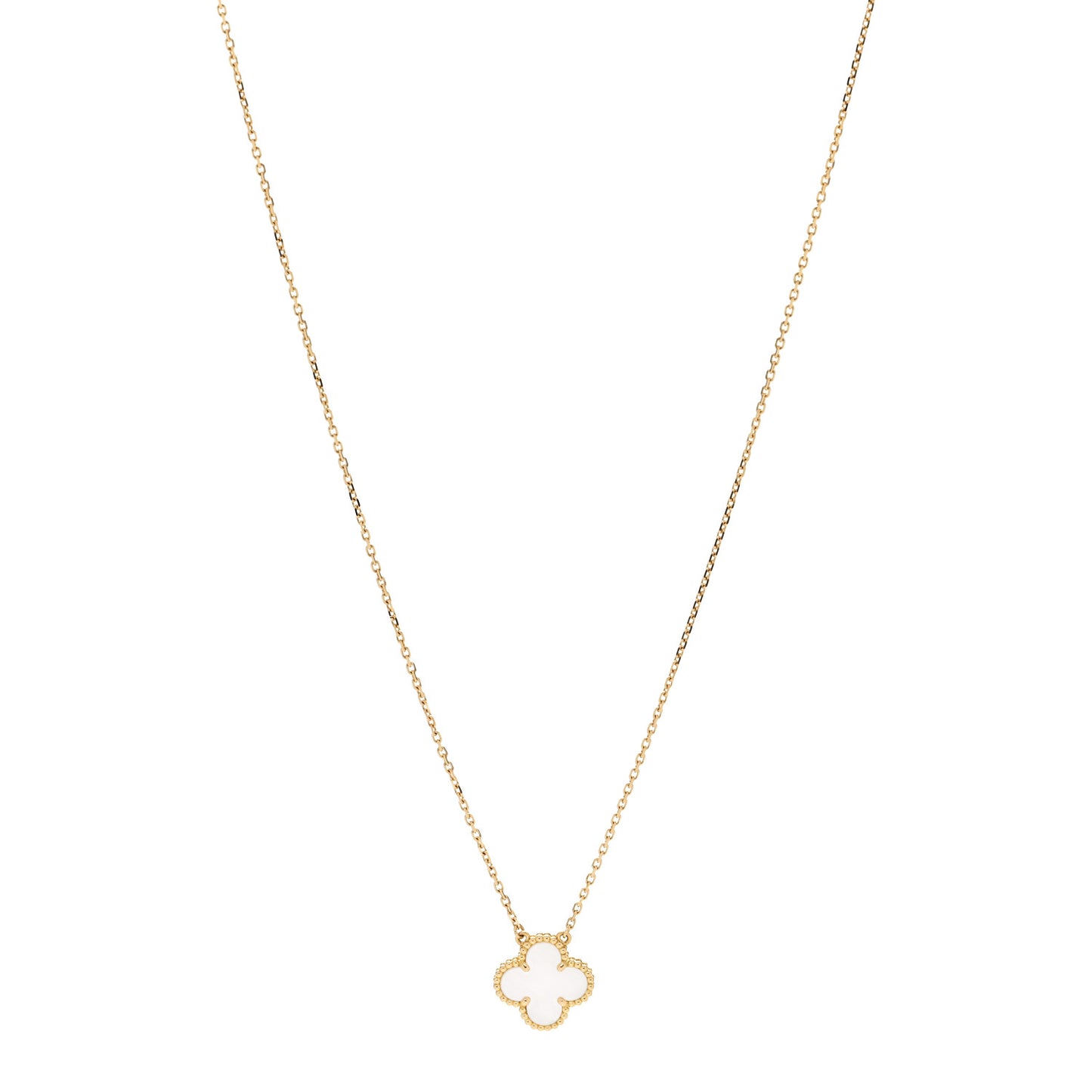 18K Yellow Gold Mother of Pearl Vintage Alhambra Pendant Necklace