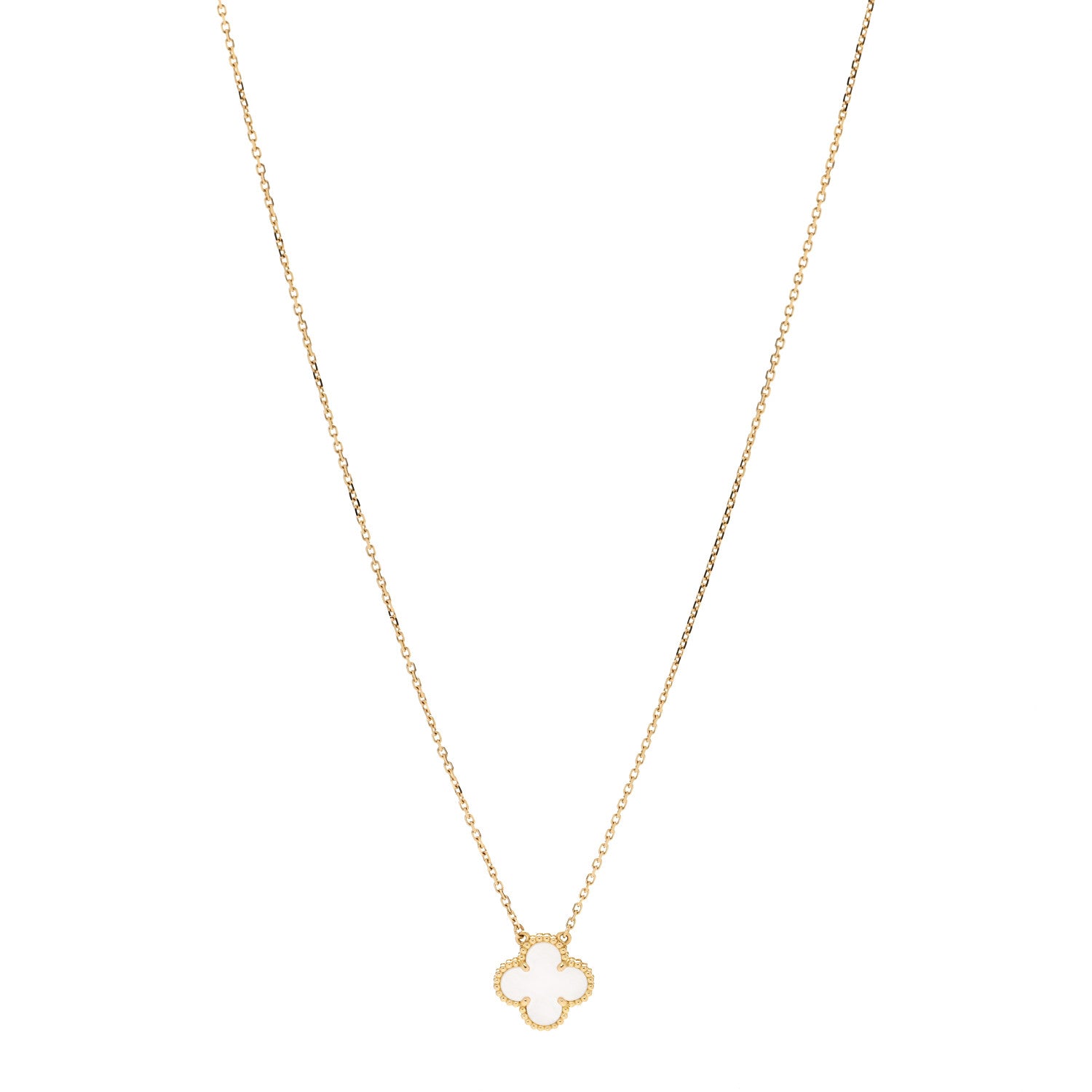 Van Cleef & Arpels 18K Yellow Gold Mother of Pearl Vintage Alhambra Pendant Necklace 1 of 8