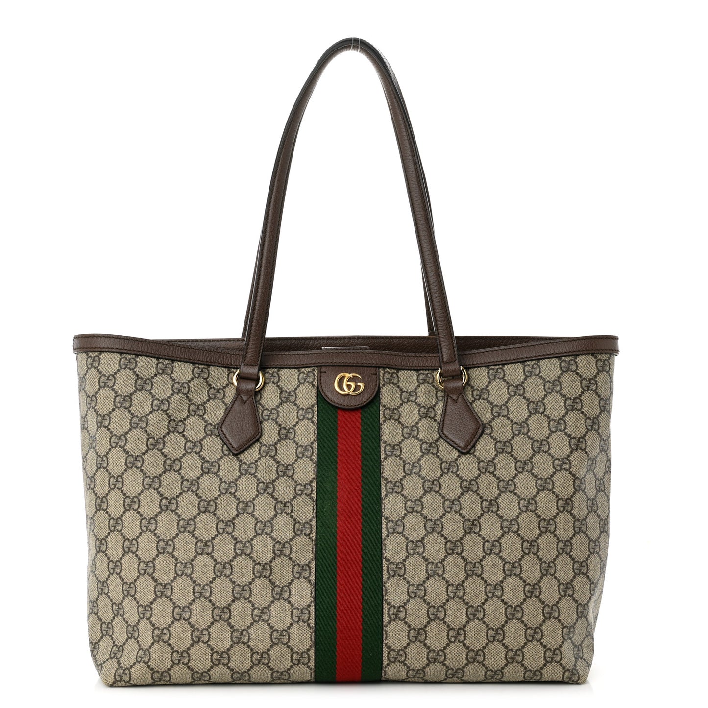 GG Supreme Monogram Textured Calfskin Web Medium Ophidia Shopping Tote Beige Ebony New Acero