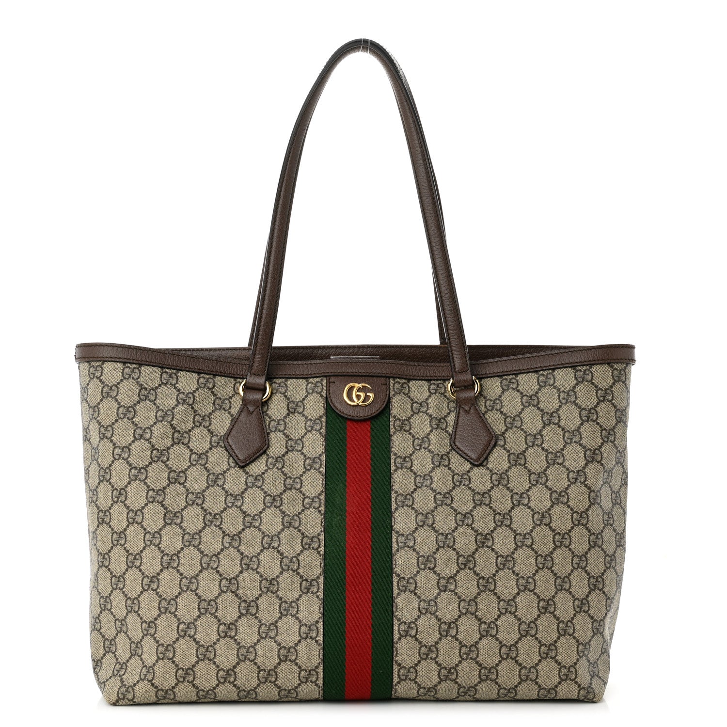Gucci GG Supreme Monogram Textured Calfskin Web Medium Ophidia Shopping Tote Beige Ebony New Acero 1 of 13