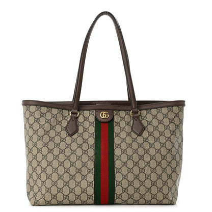 Gucci GG Supreme Monogram Textured Calfskin Web Medium Ophidia Shopping Tote Beige Ebony New Acero 1 of 13