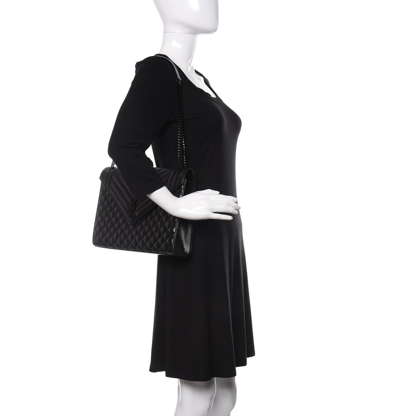 Grain De Poudre Textured Mixed Matelasse Large Triquilt Monogram Monochrome Satchel Black