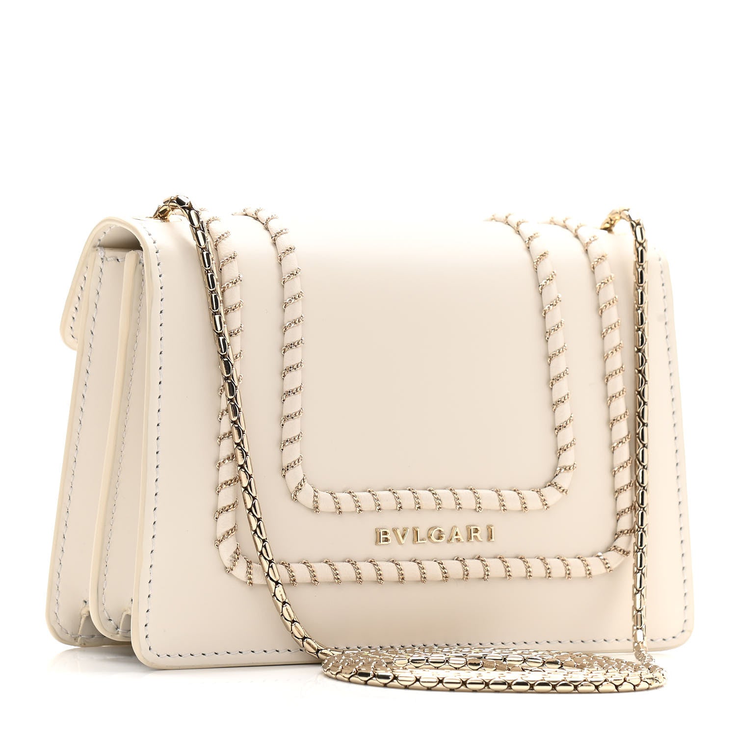 Bulgari Calfskin Woven Chain Serpenti Forever Crossbody Bag White 3 of 10