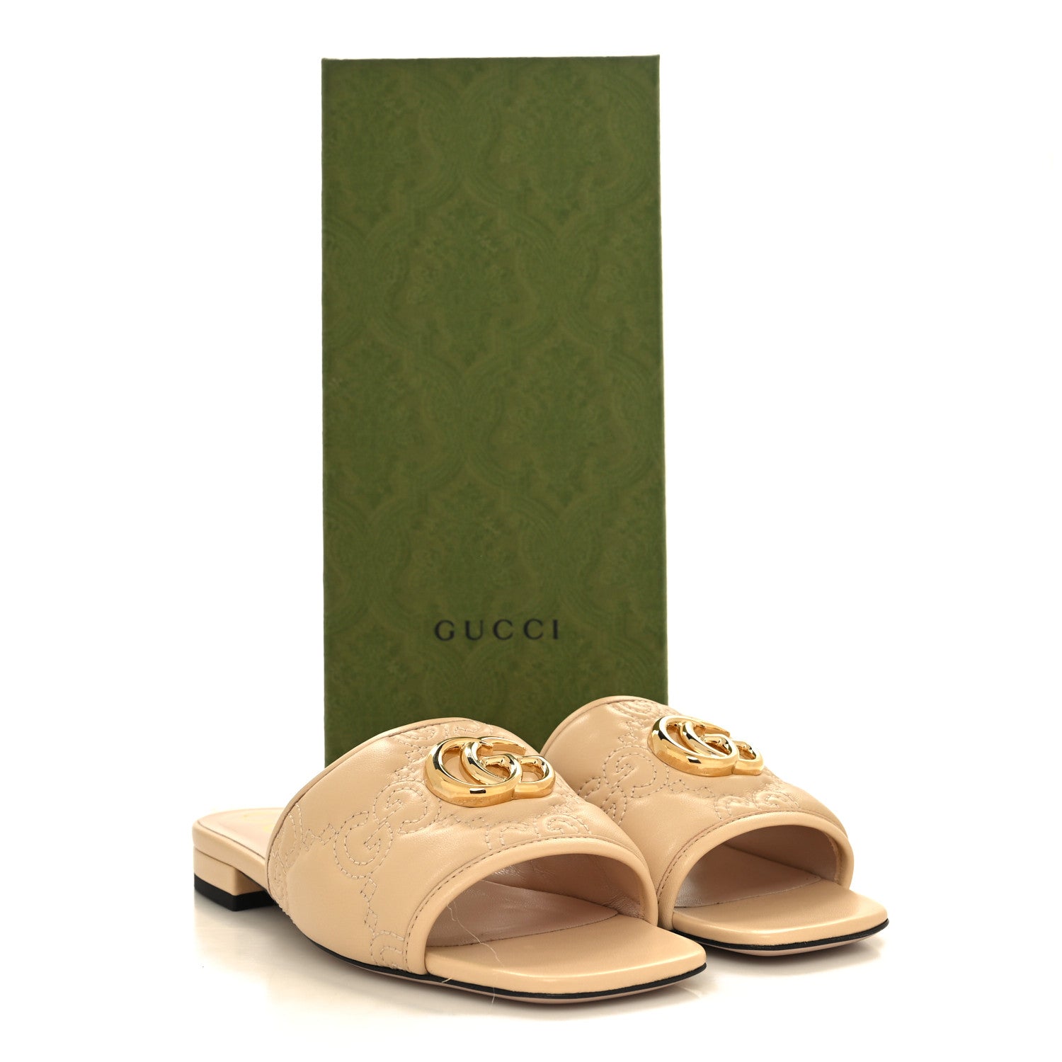 Gucci Nappa GG Matelasse GG Marmont Flat Slide Sandals 35.5 Naturale 9 of 9
