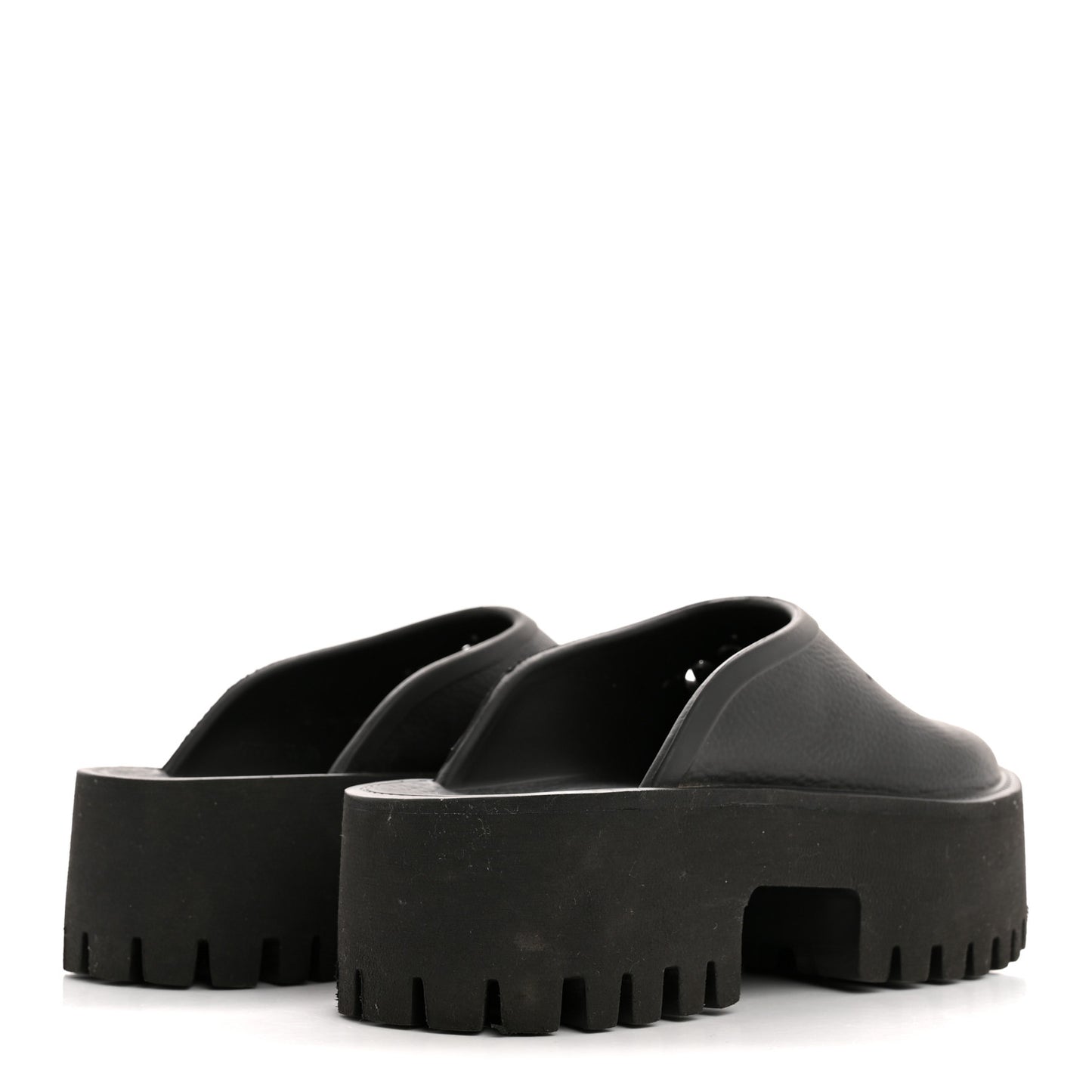Rubber GG Monogram Perforated Elea Platform 55mm Lug Sole Sandals 36 Black