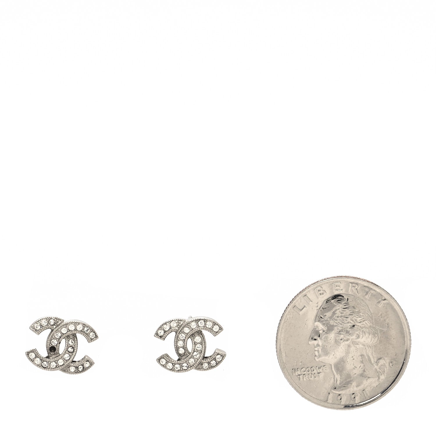 Chanel Crystal CC Earrings Silver 2 of 5