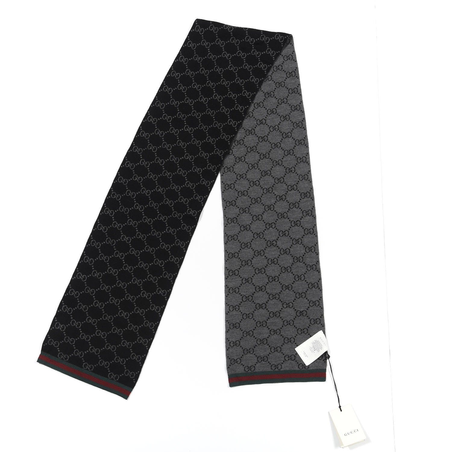 Gucci Wool Tricot GG Monogram Web Solange Scarf Black Medium Grey 4 of 4