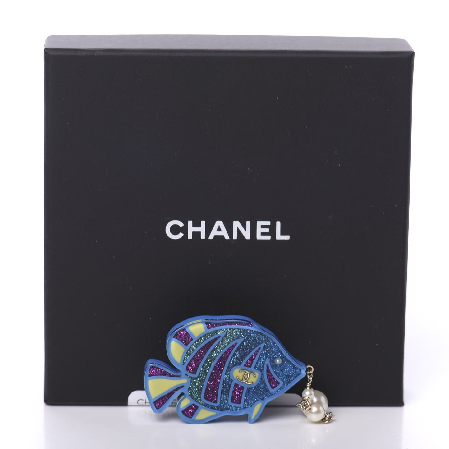 Pearl Glittered Resin Tropical Fish Brooch Gold Blue Yellow
