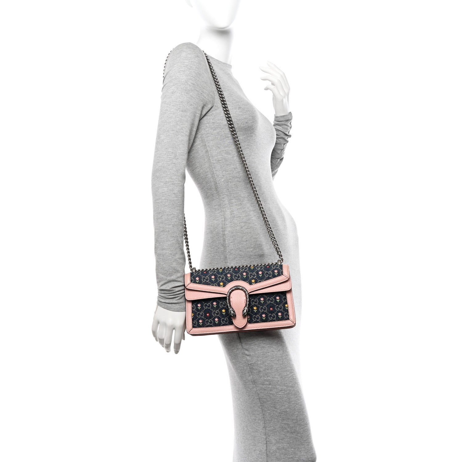 Gucci New Denim Dollar Calfskin Floral GG Monogram Small Dionysus Shoulder Bag Blue Tea Multicolor Powder Pink 2 of 11