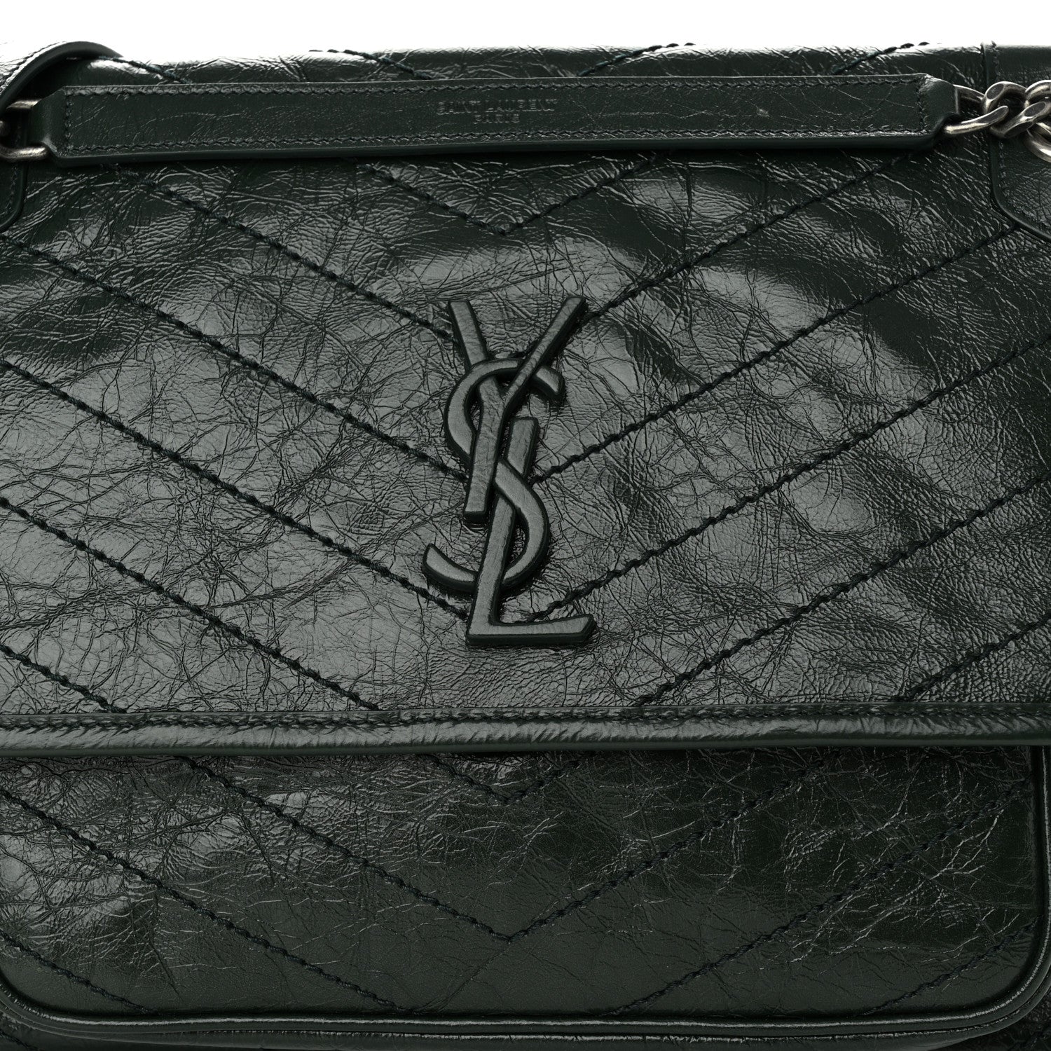 Saint Laurent Crinkled Calfskin Matelasse Monogram Medium Niki Chain Satchel Dark Green 8 of 10