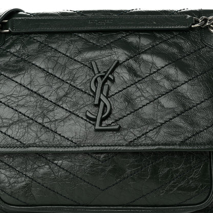 Saint Laurent Crinkled Calfskin Matelasse Monogram Medium Niki Chain Satchel Dark Green 8 of 10