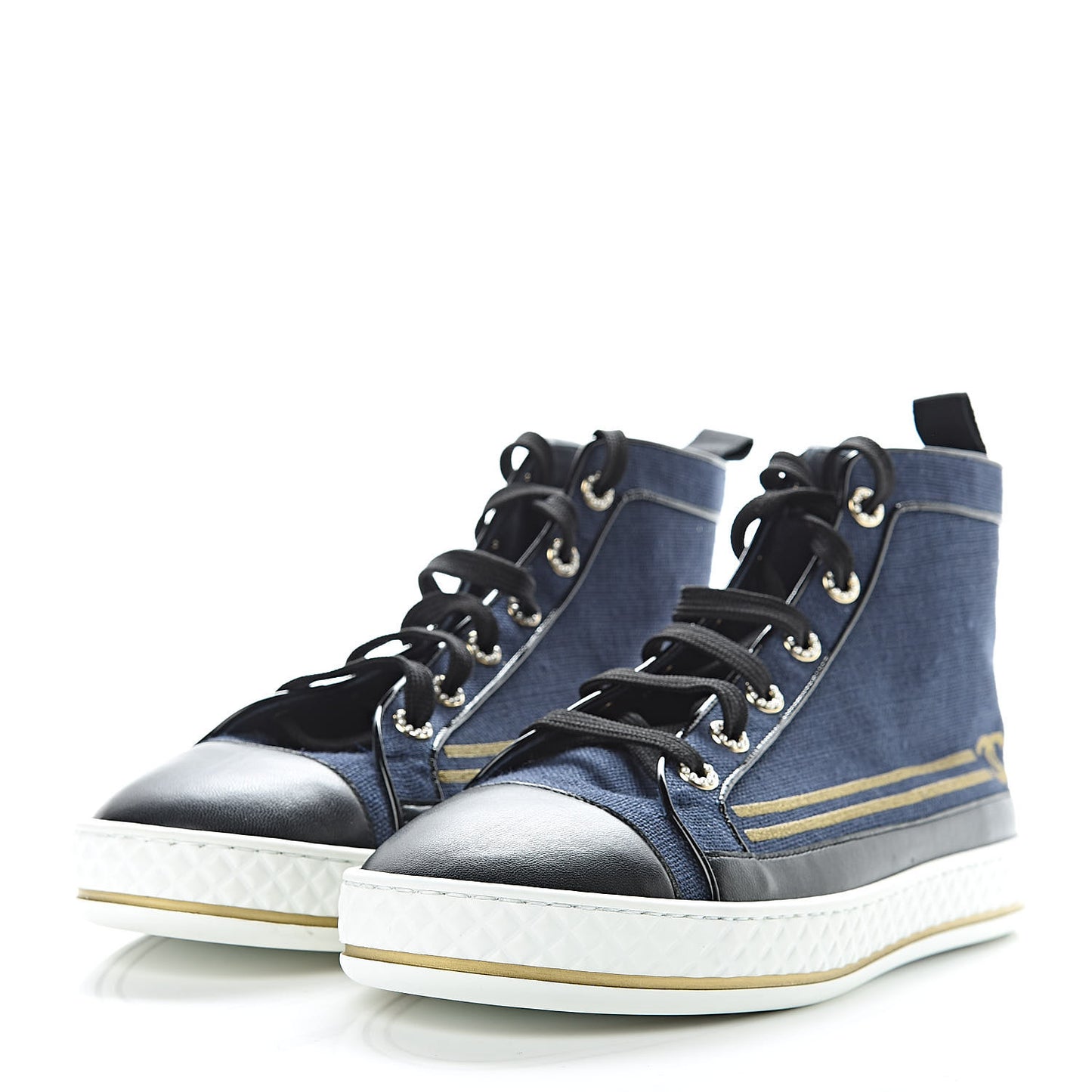Fabric Lambskin Lace Up Cap Toe Sneakers 42 Navy Black