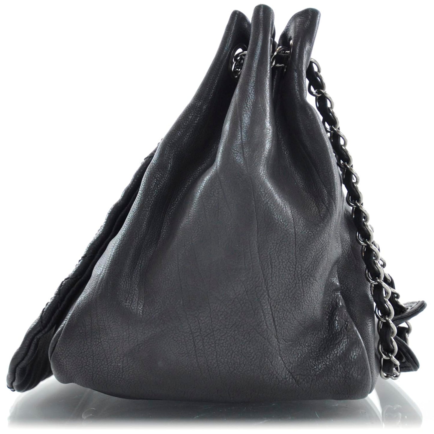 Leather Diamond Stitch Flap Black