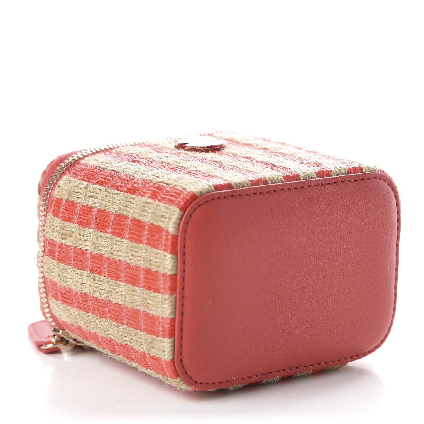 Raffia Jute Striped Mini Vanity Case With Chain Red Beige