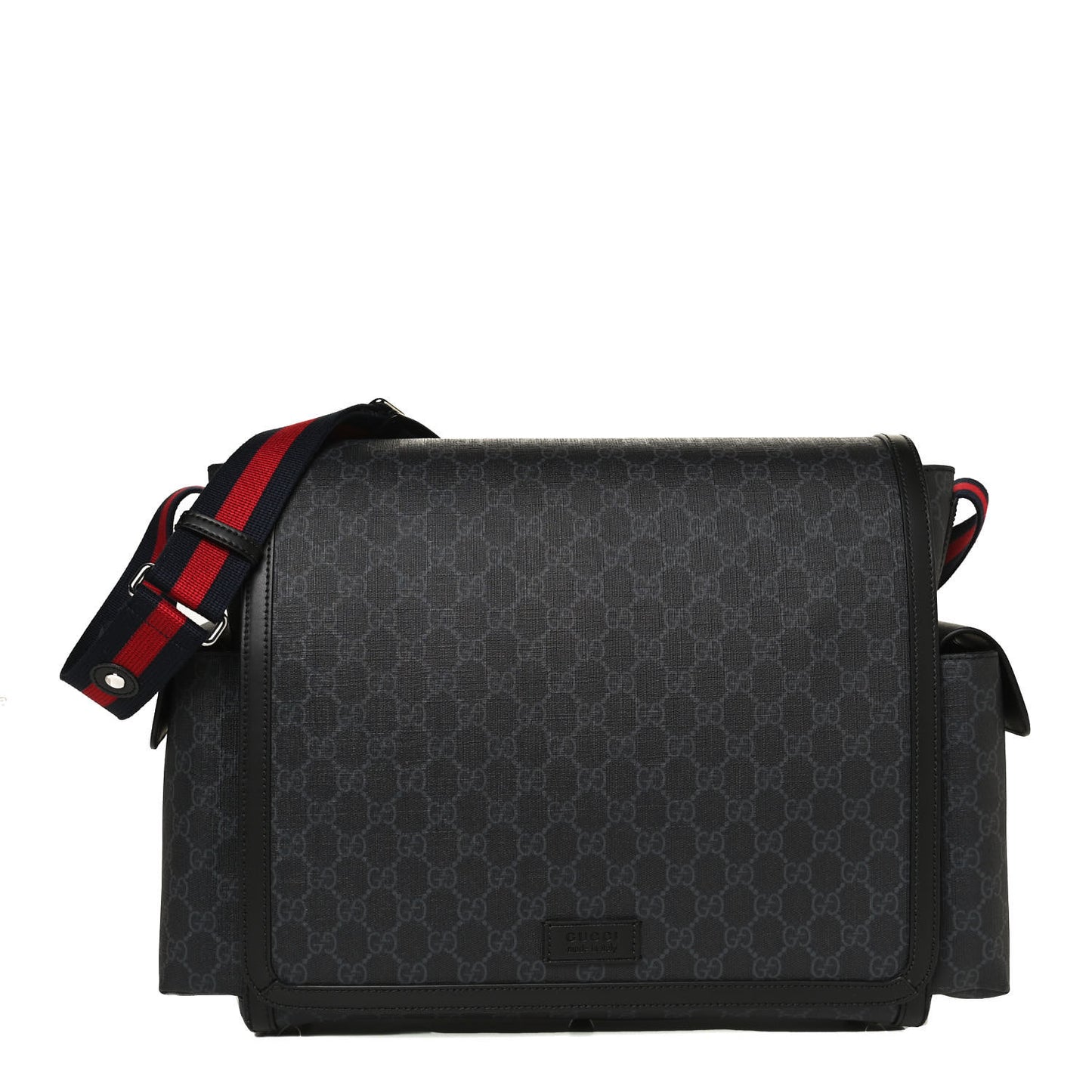GG Supreme Monogram Web Messenger Diaper Bag Black Grey