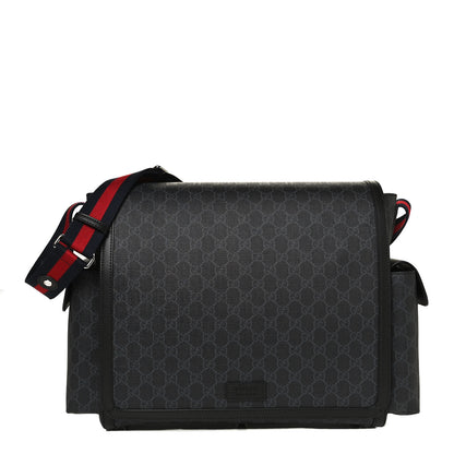 Gucci GG Supreme Monogram Web Messenger Diaper Bag Black Grey 1 of 13