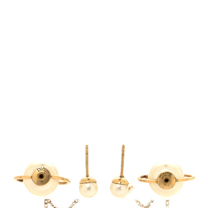 Christian Dior Pearl Tribales Dangle Chain Earrings Gold 3 of 5