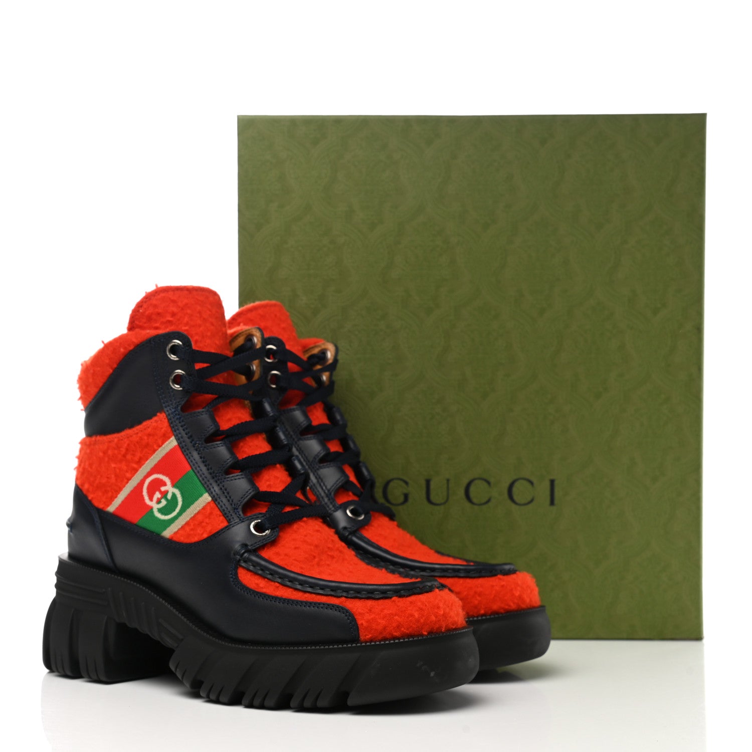 Gucci Casy Wool Quebec Calfskin Web Womens Interlocking G Lace Up Combat Boots 39.5 Bitter Blue 9 of 9