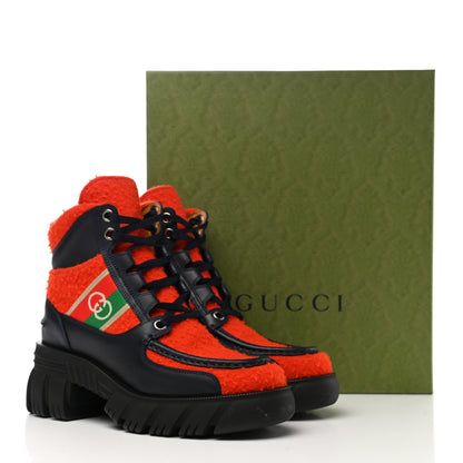 Gucci Casy Wool Quebec Calfskin Web Womens Interlocking G Lace Up Combat Boots 39.5 Bitter Blue 9 of 9