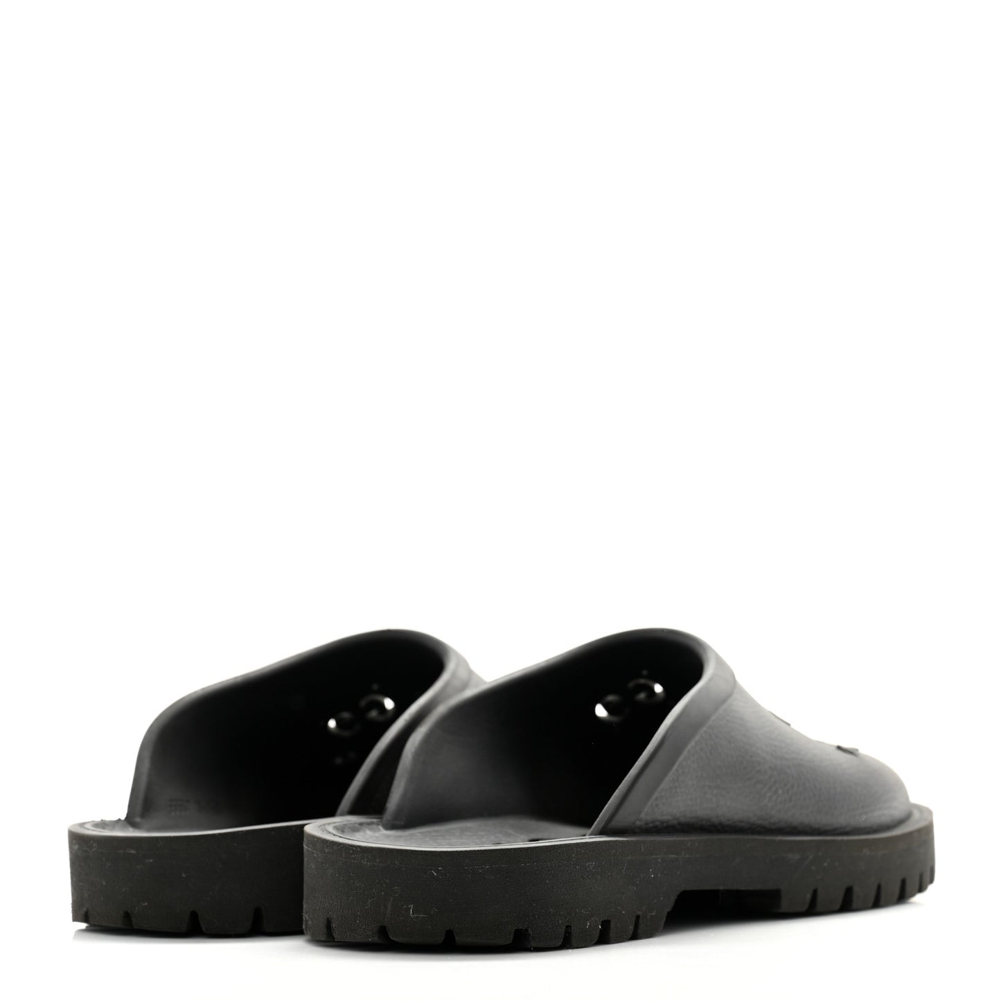 Rubber GG Monogram Perforated Mens Slip On Sandals 6 Black