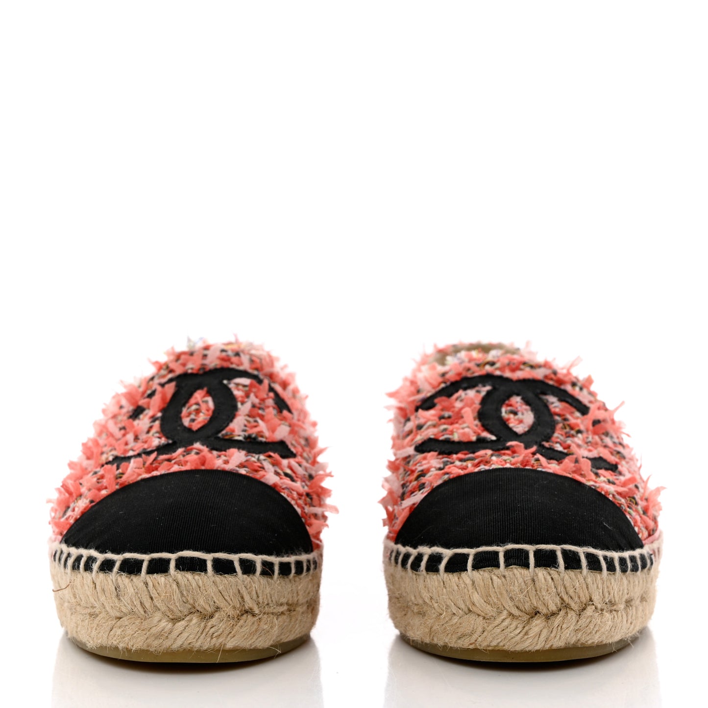 Tweed Grosgrain CC Espadrilles 36 Coral Red Pink Black
