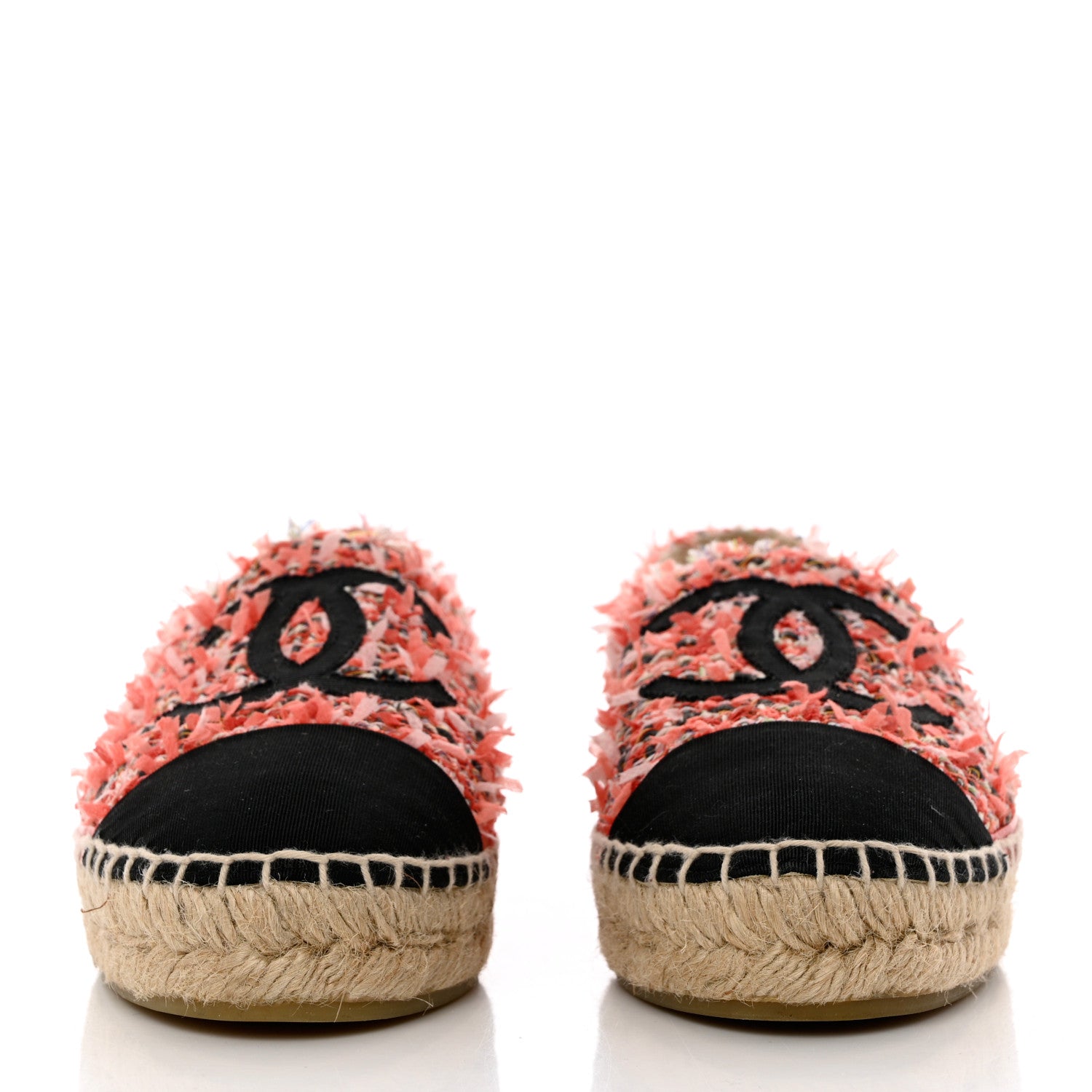 Chanel Tweed Grosgrain CC Espadrilles 36 Coral Red Pink Black 2 of 8