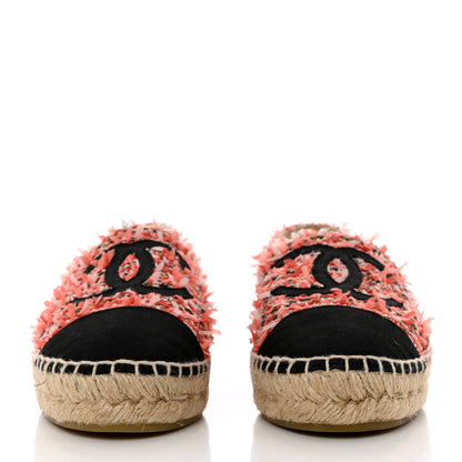 Chanel Tweed Grosgrain CC Espadrilles 36 Coral Red Pink Black 2 of 8
