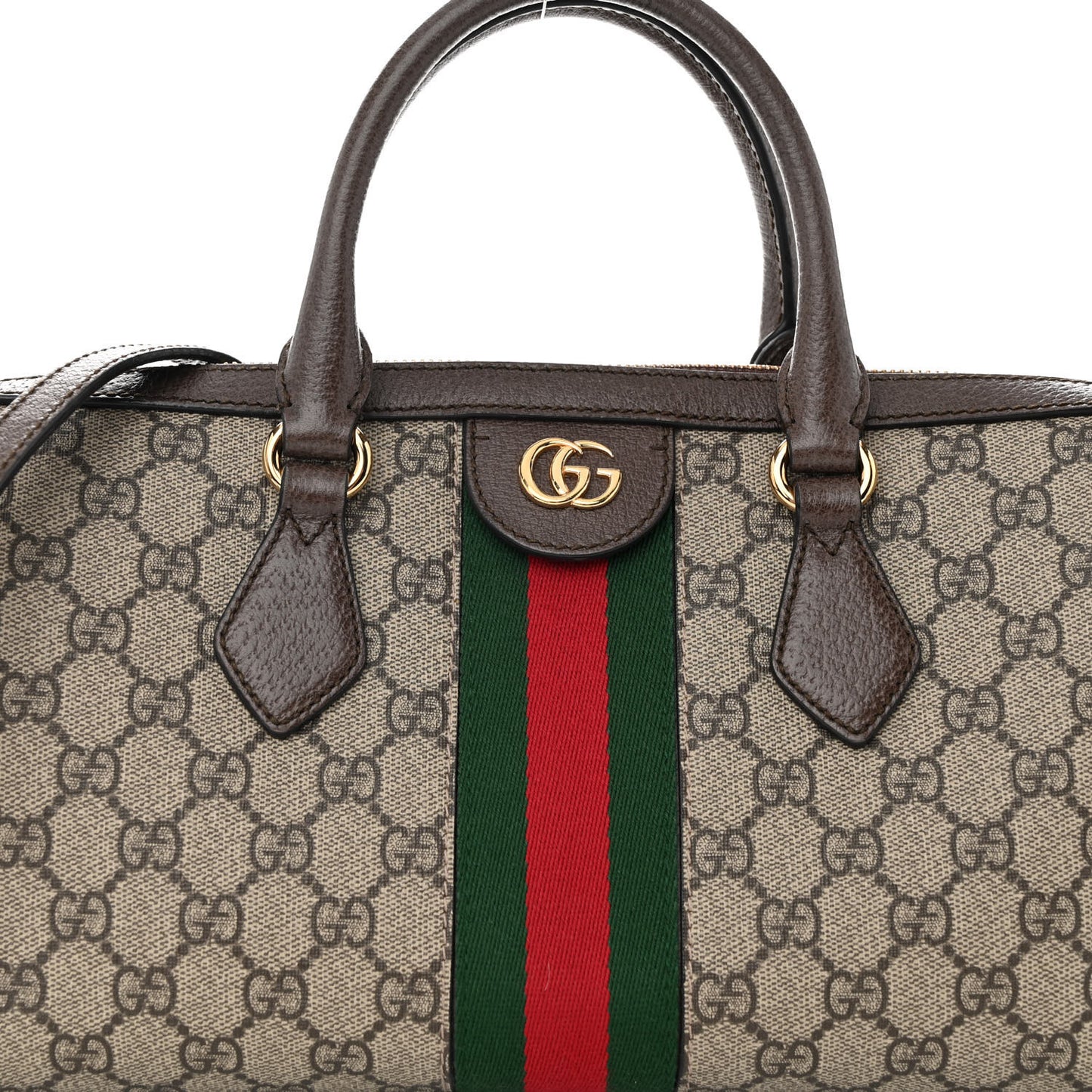 GG Supreme Monogram Textured Dollar Calfskin Web Medium Ophidia Boston Beige Ebony New Acero