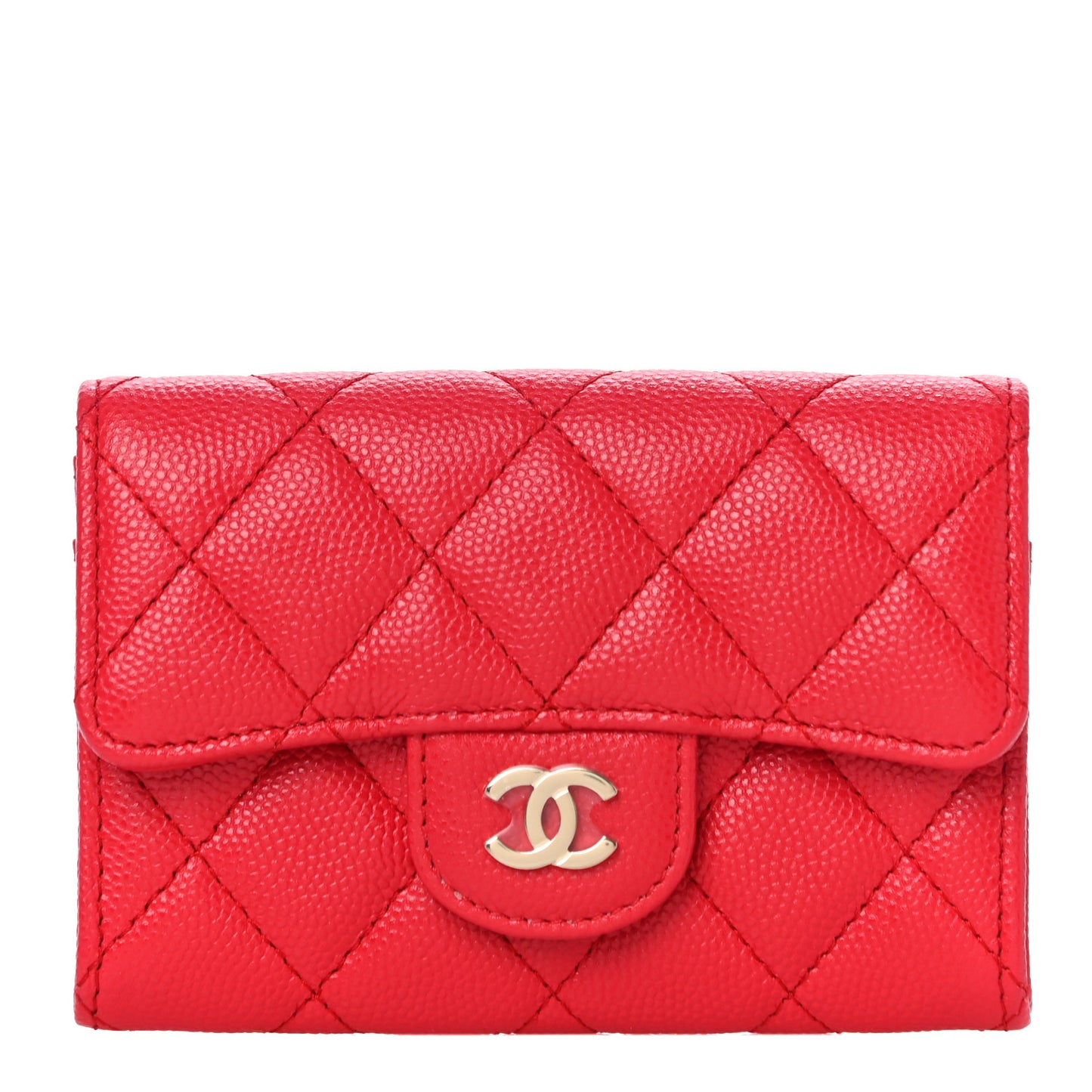 Caviar Quilted Flap Card Holder Wallet Red