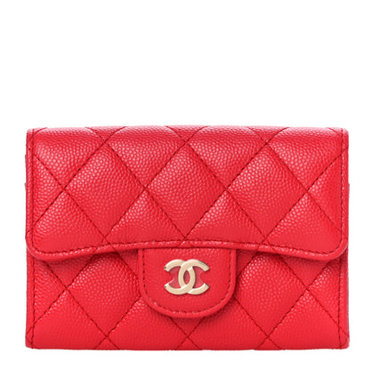 Chanel Caviar Quilted Flap Card Holder Wallet Red 1 of 12