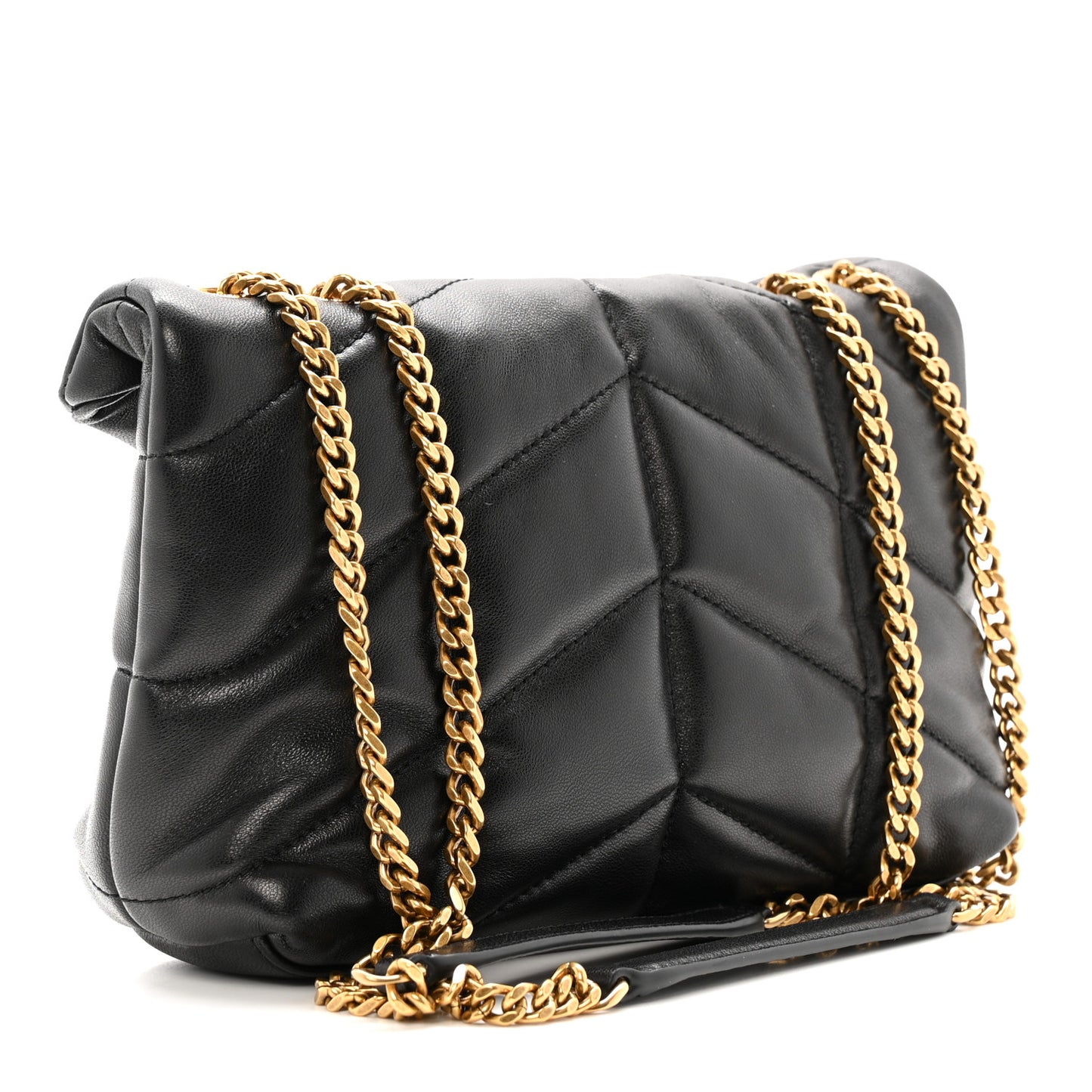 Lambskin Quilted Toy Loulou Puffer Monogram Chain Satchel Black
