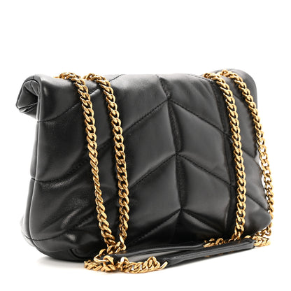 Saint Laurent Lambskin Quilted Toy Loulou Puffer Monogram Chain Satchel Black 3 of 12