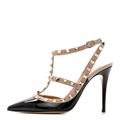 Valentino Garavani Patent Nappa Rockstud Ankle Strap 100mm Pumps 39.5 Black Poudre 1 of 11