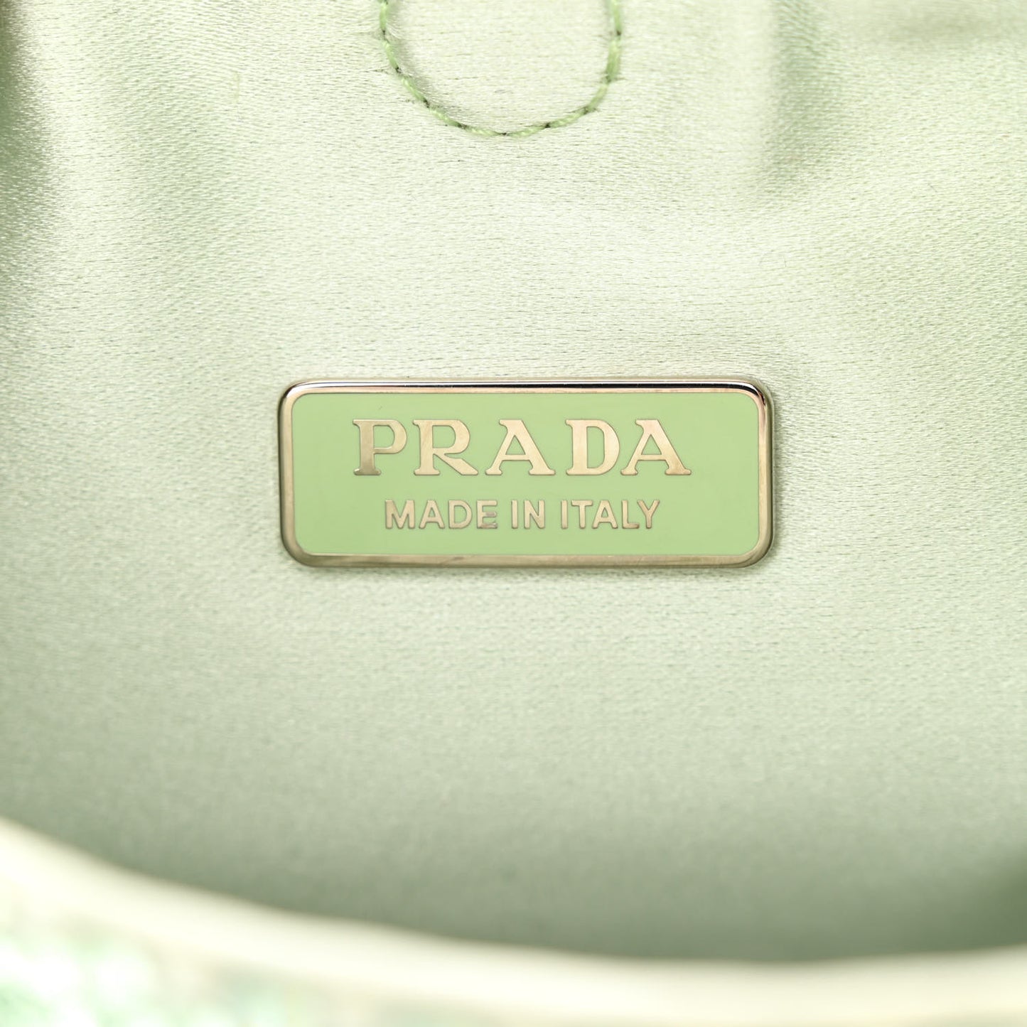 Satin Crystal Metal Triangle Logo Chain Crossbody Handbag Acqua Acqua