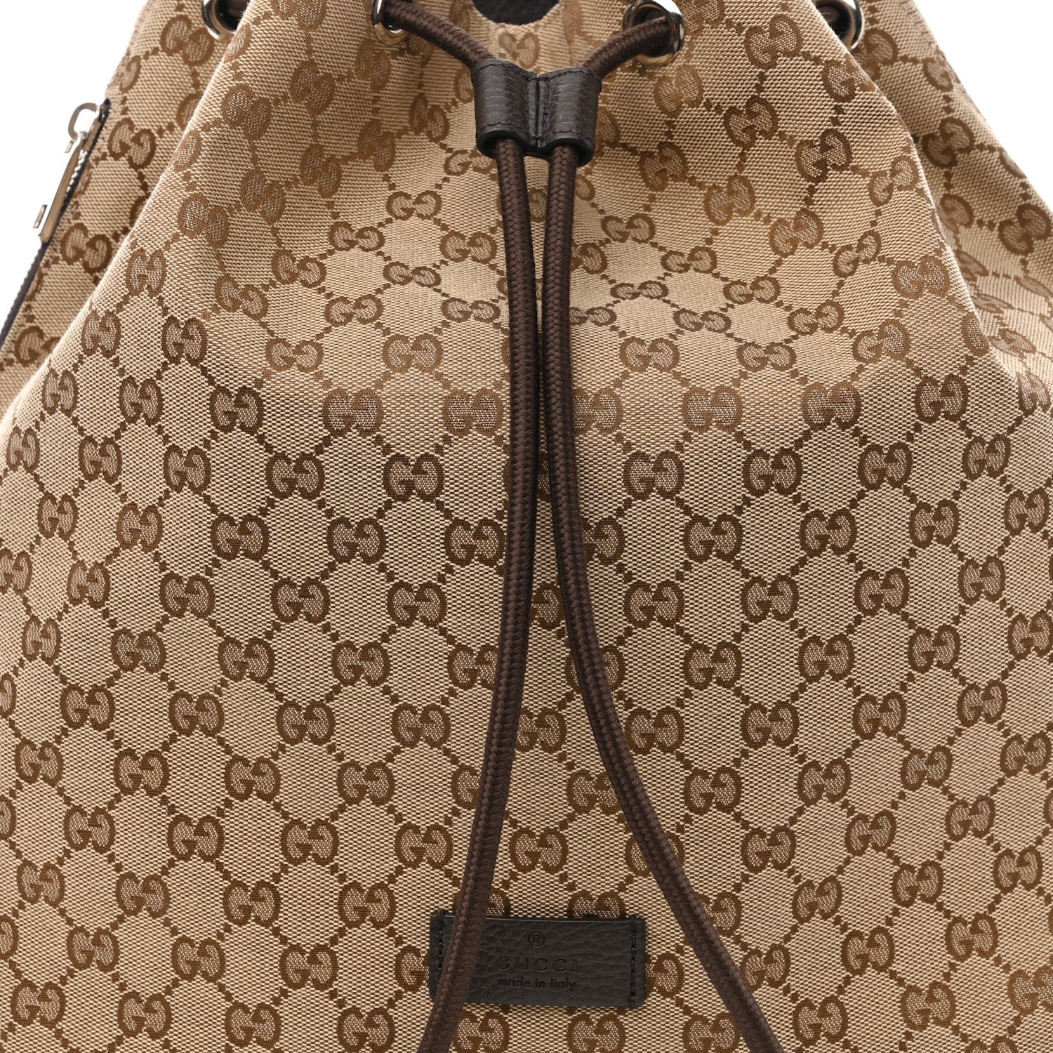 Gucci Monogram Dollar Calfskin O Drawstring Backpack Beige Ebony Testa di Moro Dark Chocolate 8 of 10