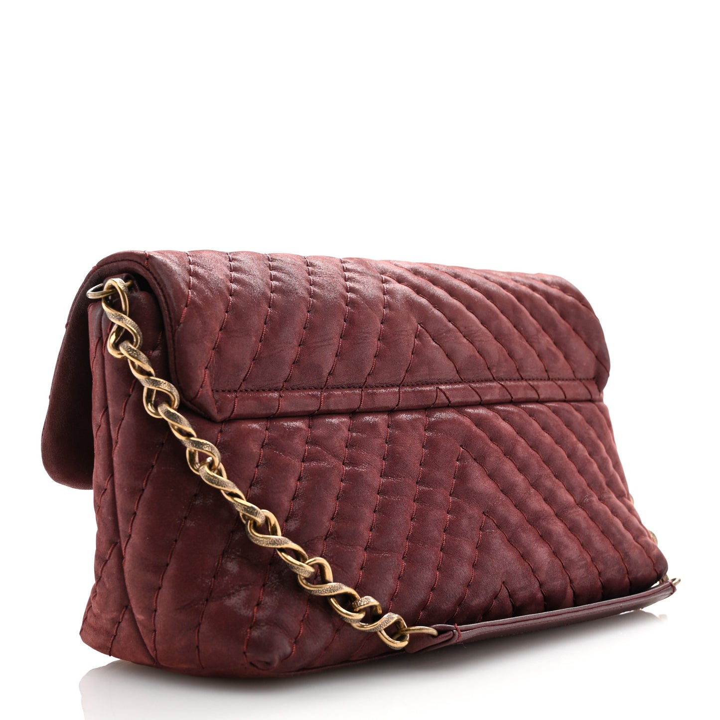 Iridescent Calfskin Surpique Chevron Flap Burgundy