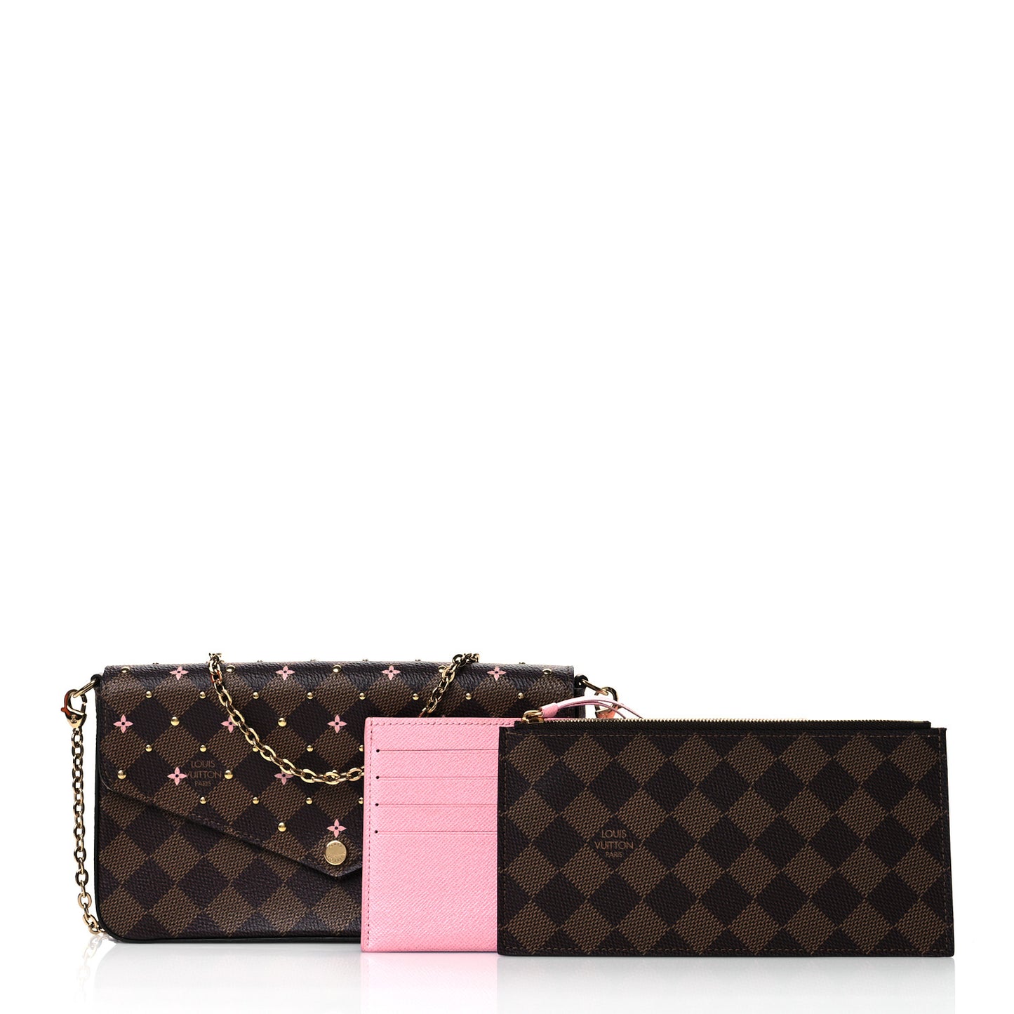 Damier Ebene Studded Pochette Felicie Chain Wallet