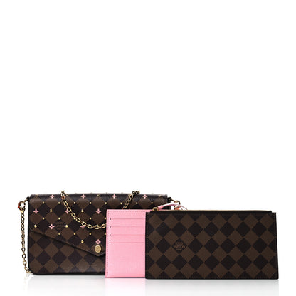 Louis Vuitton Damier Ebene Studded Pochette Felicie Chain Wallet 1 of 10