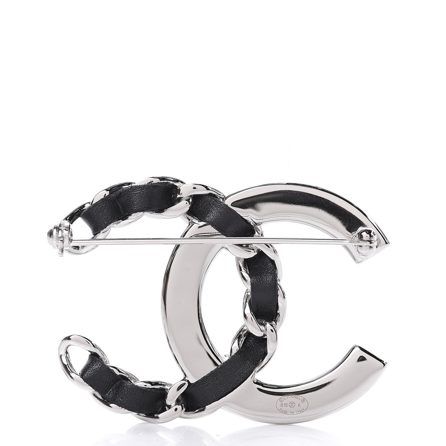Lambskin Baguette Crystal CC Brooch Black Silver