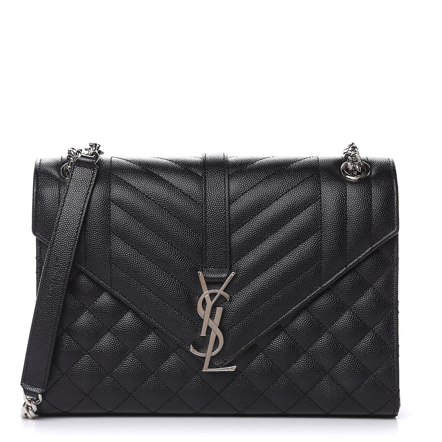 Saint Laurent Grain De Poudre Textured Mixed Matelasse Triquilt Medium Monogram Satchel Black 1 of 9